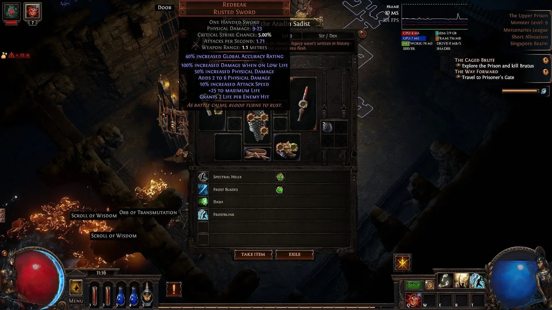 Check out Mercenary gear and skills before hiring (Image via Grinding Gear Games)