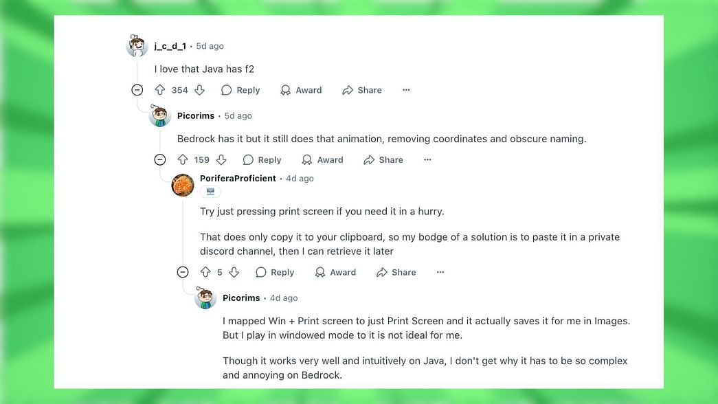 Minecraft fans are unhappy with Bedrock Edition's in-built screenshot ...