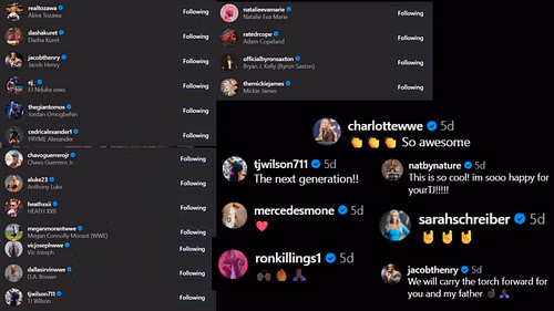 Screenshots of stars' likes and comments [Image credit: Titus O'Neil's Instagram handle]