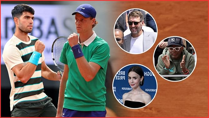 Celebrities at French Open today: Dirk Nowitzki, Spike Lee, Lily Collins & others catch Carlos Alcaraz vs Jannik Sinner in men's final