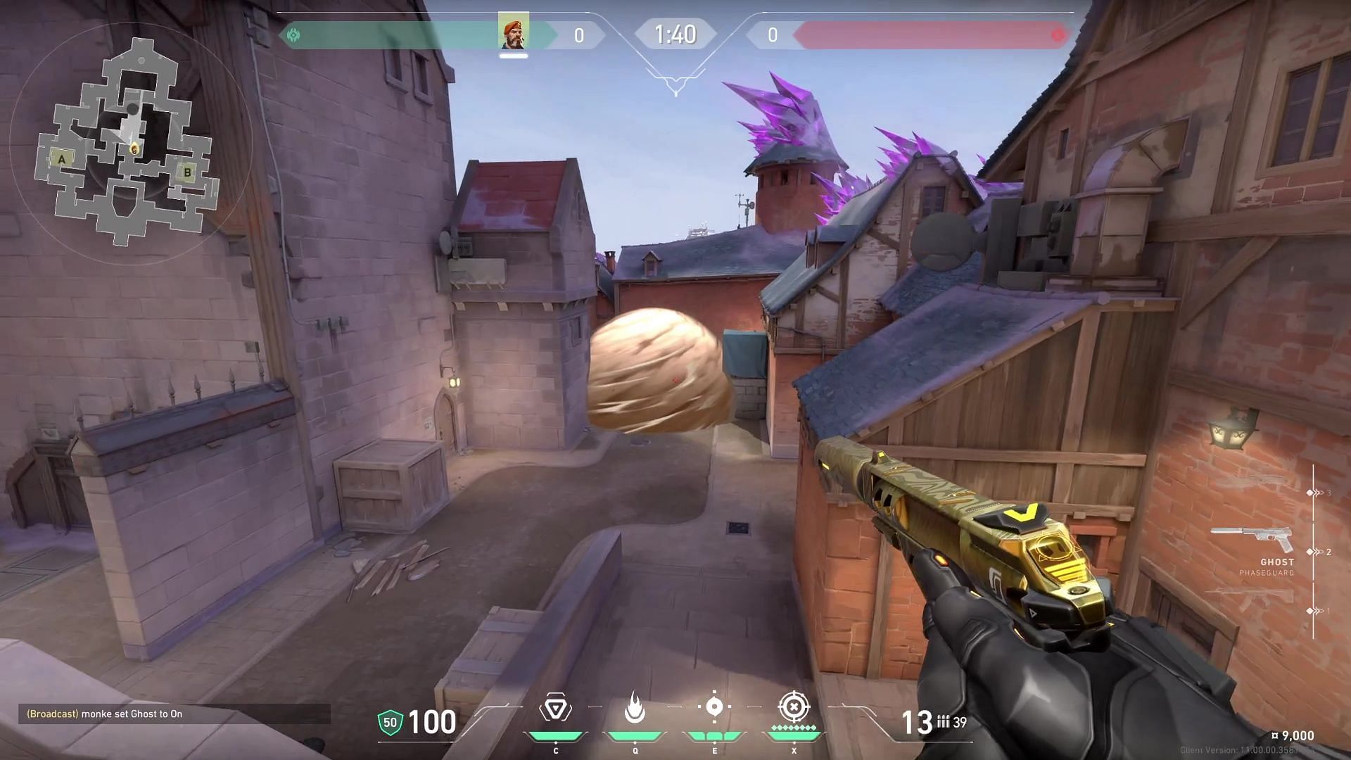 In-game view of mid smokes on Corrode while defending (Image via Riot Games)