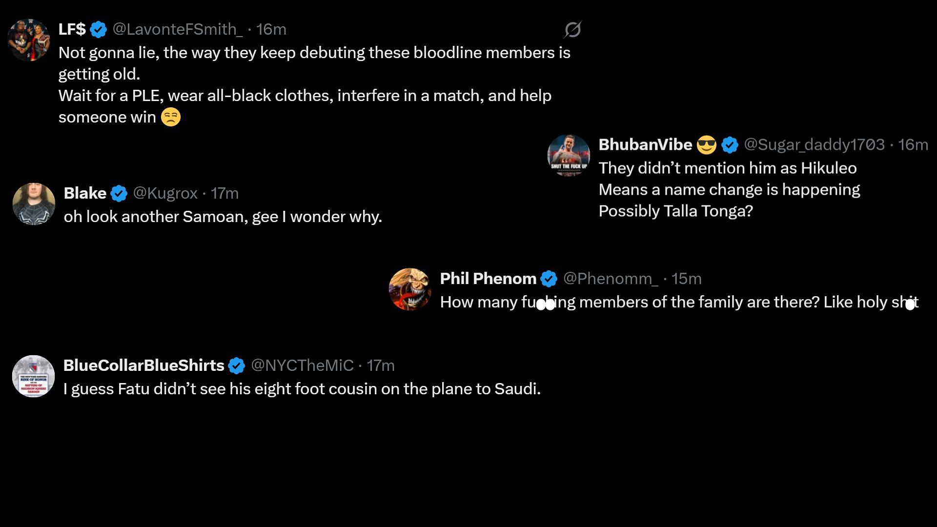 WWE fans react to Hikuleo&#039;s debut. [Picture credits: Replies on WWE&#039;s tweet]