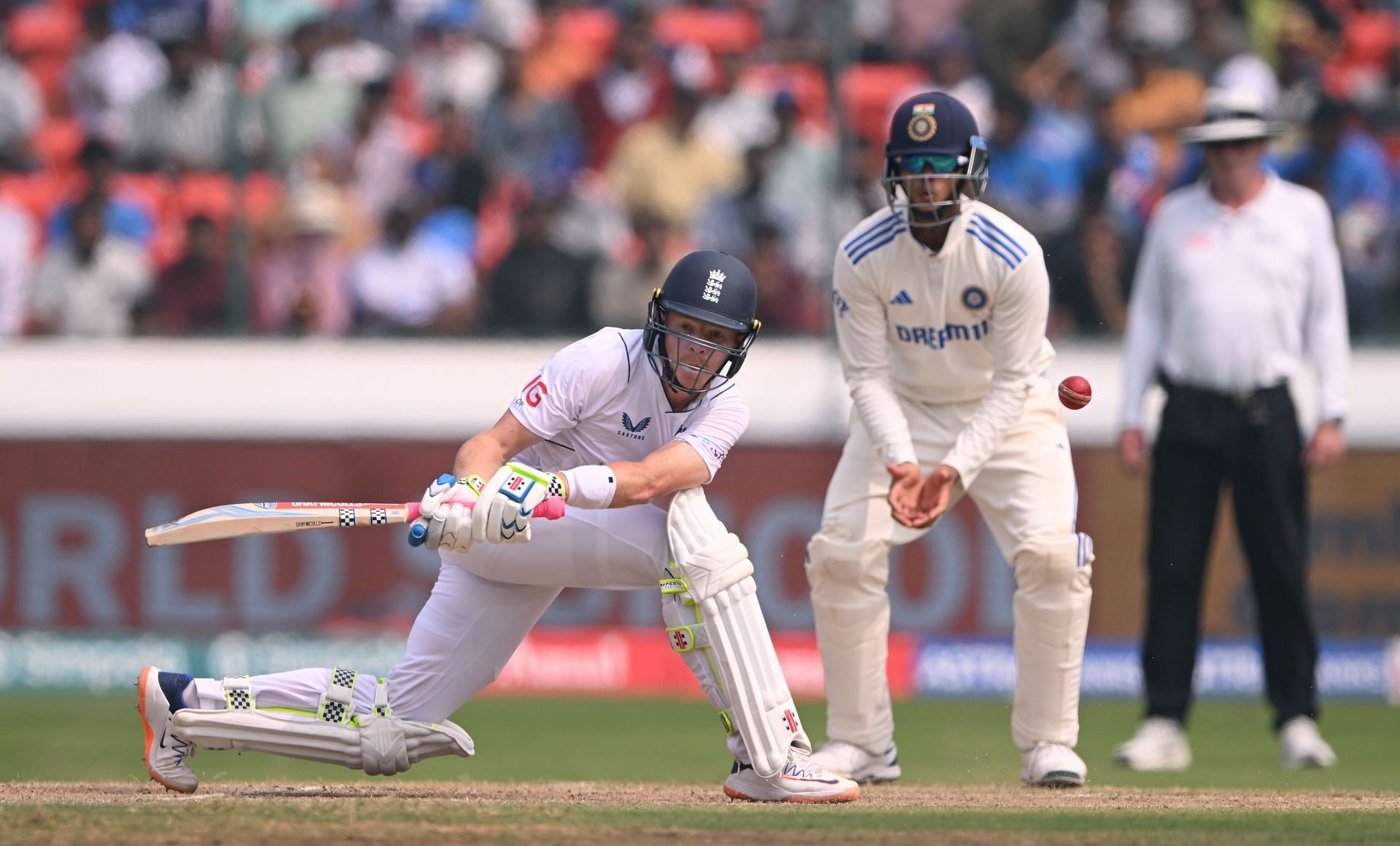 Ollie Pope's reverse-sweeping skills were on full display against the Indian spinners. [Credit: Getty]