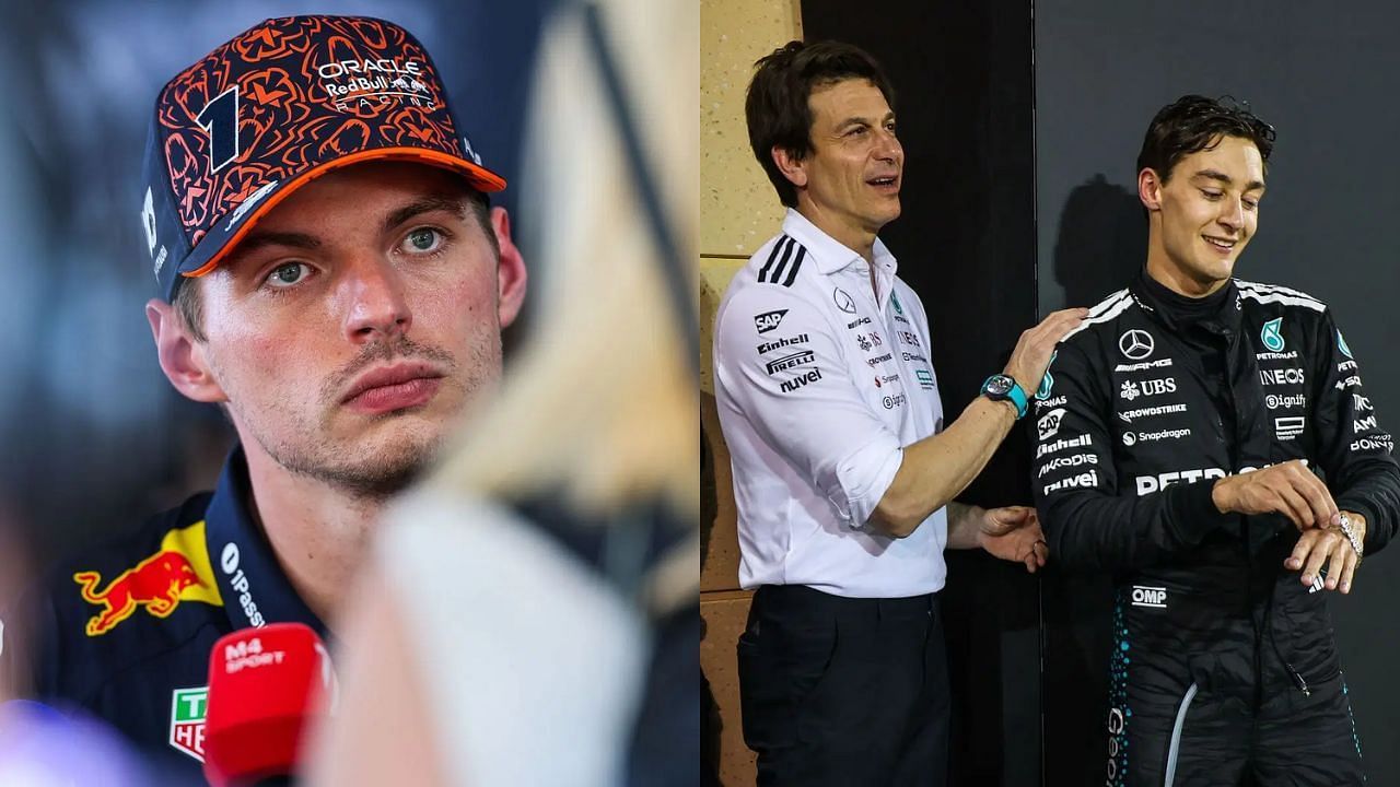Max Verstappen and Toto Wolff with George Russell [Image Source: Getty]