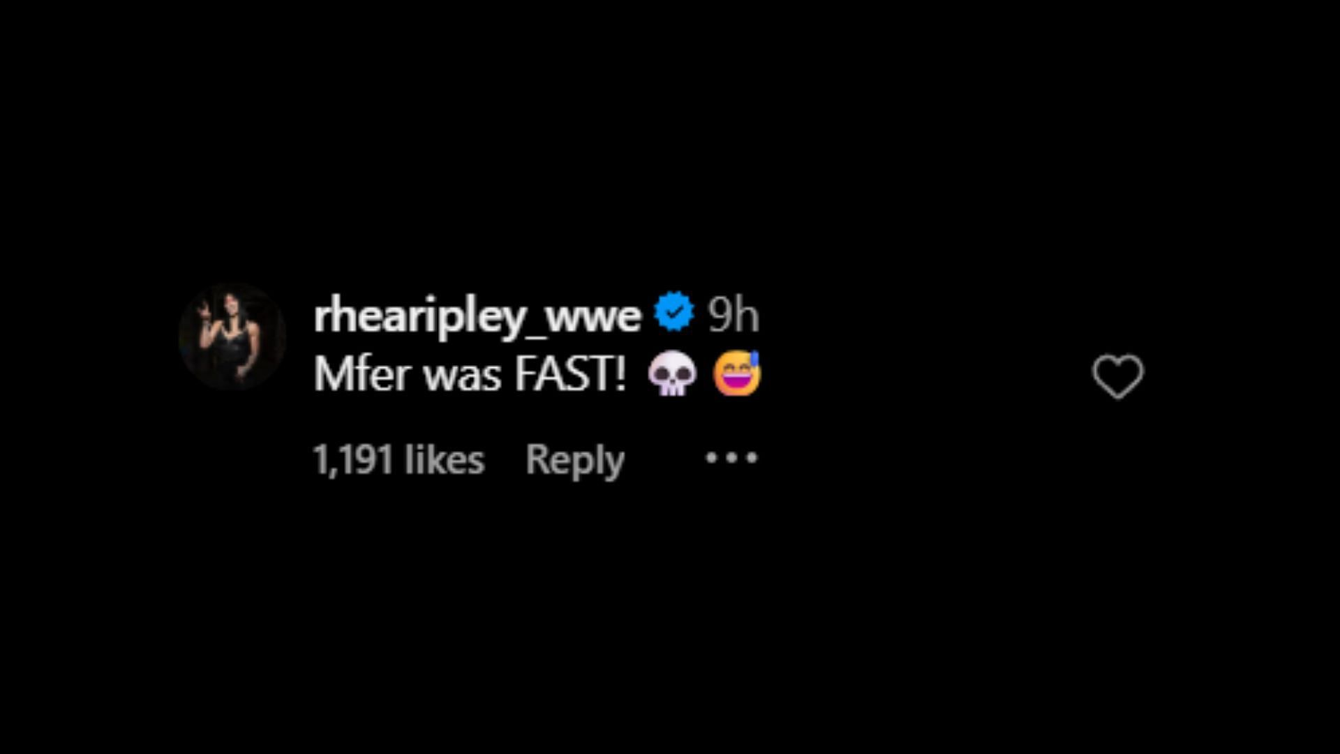 Screenshot of Rhea Ripley&#039;s comment. [Image credit: Escape IT&#039;s Instagram]