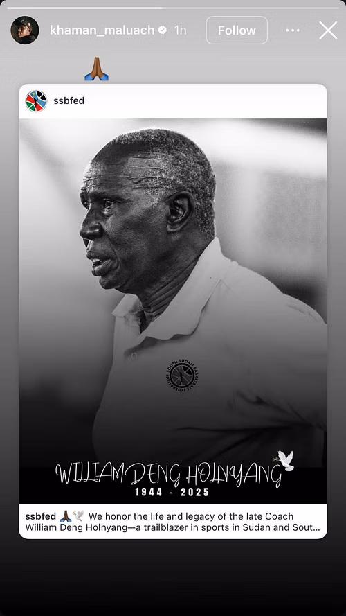 Khaman Maluach reacts to news of William Deng Holnyang’s death (IG/Khaman Maluach)