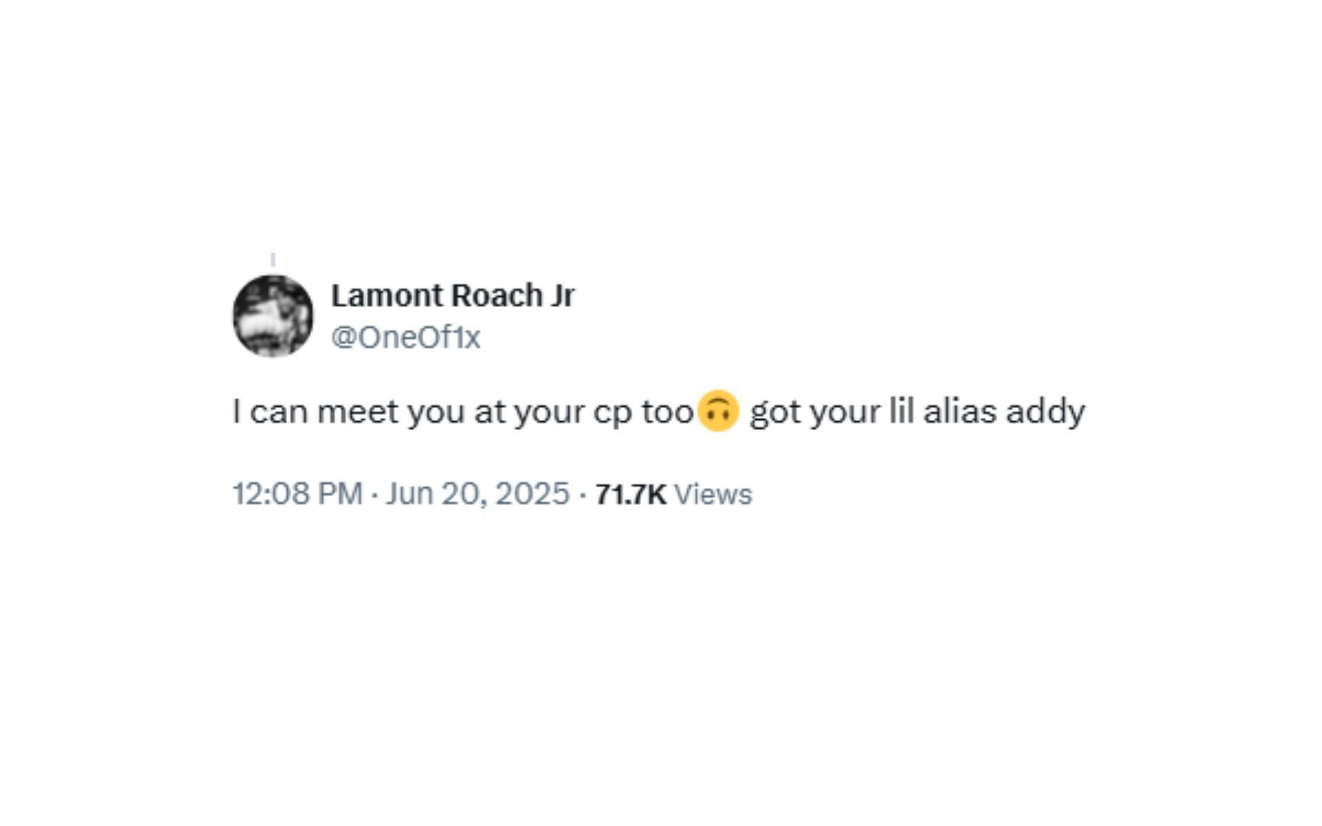 Screenshot of Lamont Roach Jr.&#039;s response to Davis on X