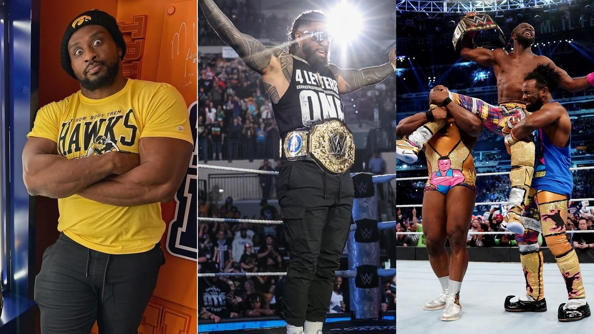 Big E (left), Jey Uso (middle), The New Day (right), Image Source: Instagram and WWE.com
