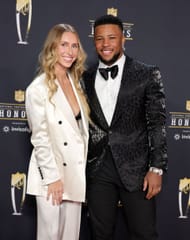 Saquon Barkley (R) with his partner Anna Congdon (L)- Source: Getty