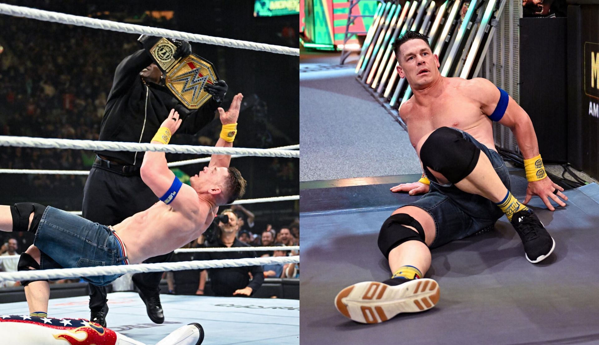 जॉन सीना पर हमला करते हुए आर-ट्रुथ और हार से निराश दिग्गज (Photo: WWE.com)