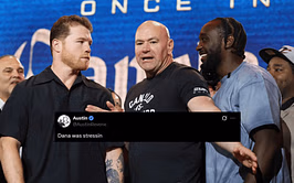 "Never looks this happy promoting the UFC" - Fans react as Dana White separates Canelo Alvarez and Terence Crawford during heated face-off