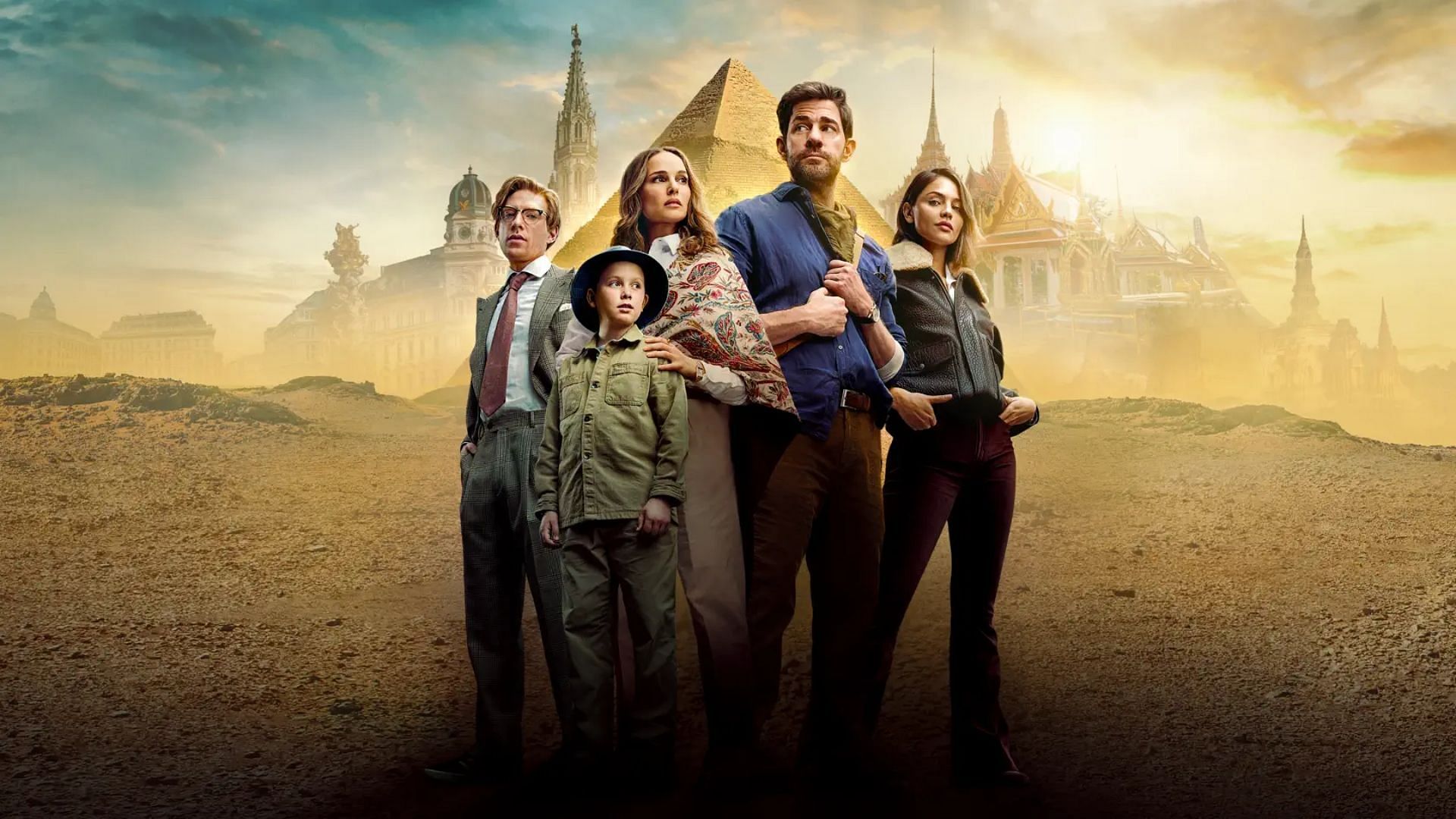 Natalie Portman as seen with other cast members from the Fountain of Youth (Image via Apple TV+)