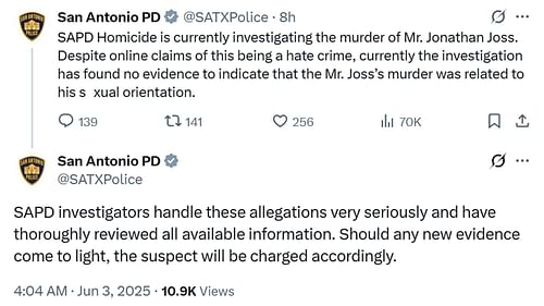 Statement by San Antonio PD (Image via X/ @SATXPolice)