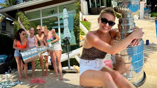 "Stanley and the gals": Brad Marchand's wife Katrina, sister Rebecca and other Marchand ladies celebrate with the Stanley Cup