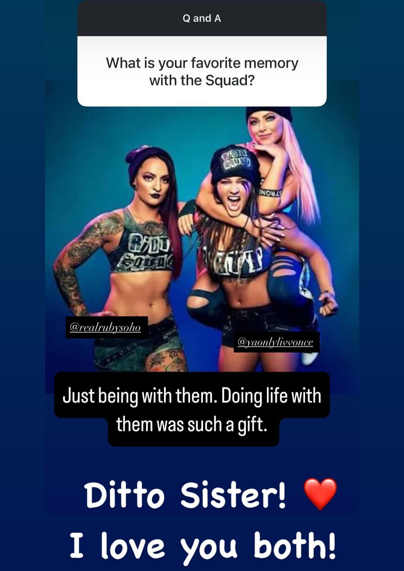 Ruby Soho&#039;s comment on Sarah Logan&#039;s Instagram story.