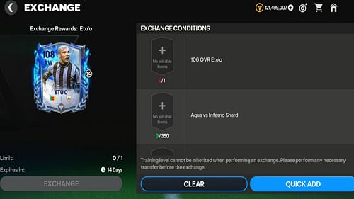 Samuel Eto'o Aqua exchange (Image via EA Sports)