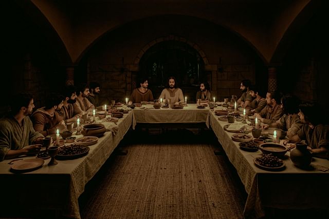 A snip of the Last Supper scene from the historical drama series The Chosen season 5. (Image via thechosen.com)