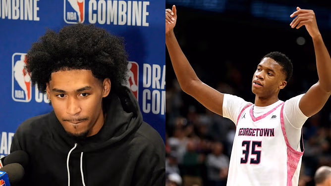 Dylan Harper reacts as Georgetown center Thomas Sorber gets green room invite for the NBA draft