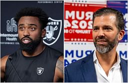 Raheem Mostert links up with Donald Trump Jr. during Panthers' Stanley Cup victory over Oilers