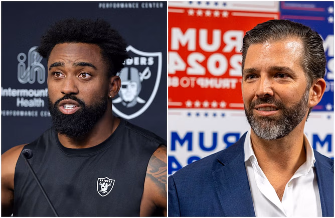 Raheem Mostert links up with Donald Trump Jr. during Panthers' Stanley Cup victory over Oilers
