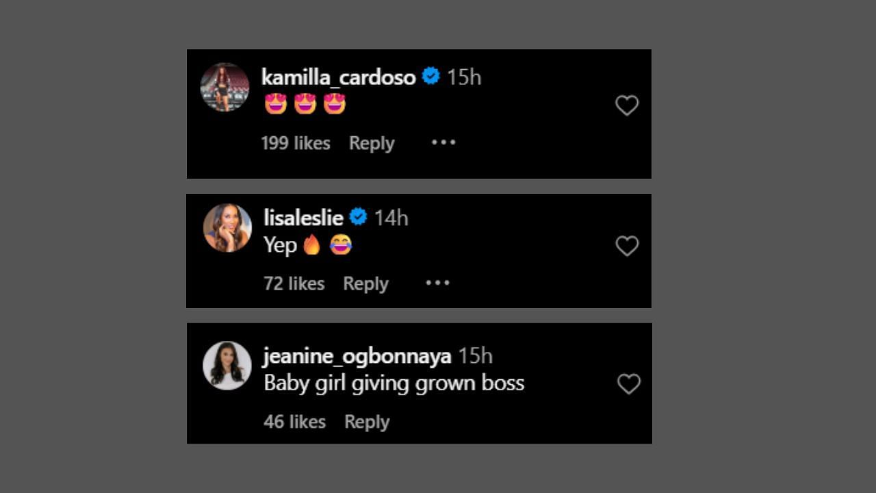 Kamilla Cardoso and Lisa Leslie comment on Reese&#039;s Prada look. (Image Source: @angelreese5/Instagram)