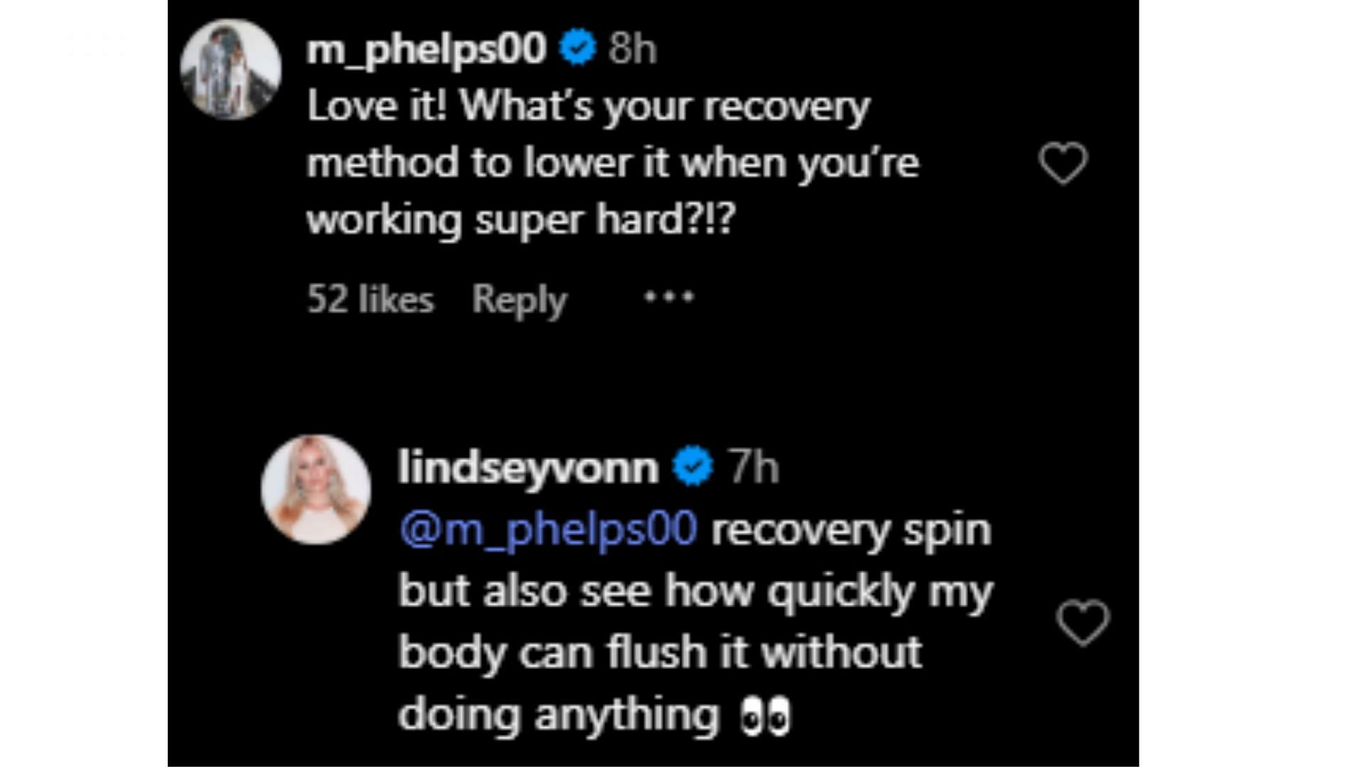 Screengrab of the conversation between Michael Fred Phelps and Lindsey Vonn [Image Source : Lindsey Vonn&#039;s Instagram]