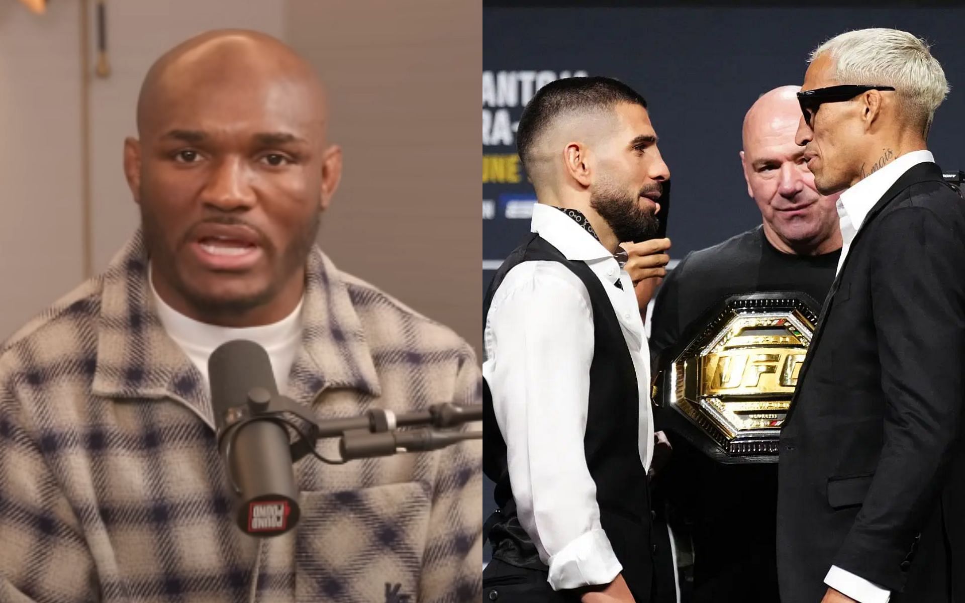 Kamaru Usman [Left] shares thoughts on how Charles Oliveira can defeat Ilia Topuria [Right] [Image courtesy: Pound 4 Pound with Kamaru &amp; Henry on YouTube, and Getty Images]