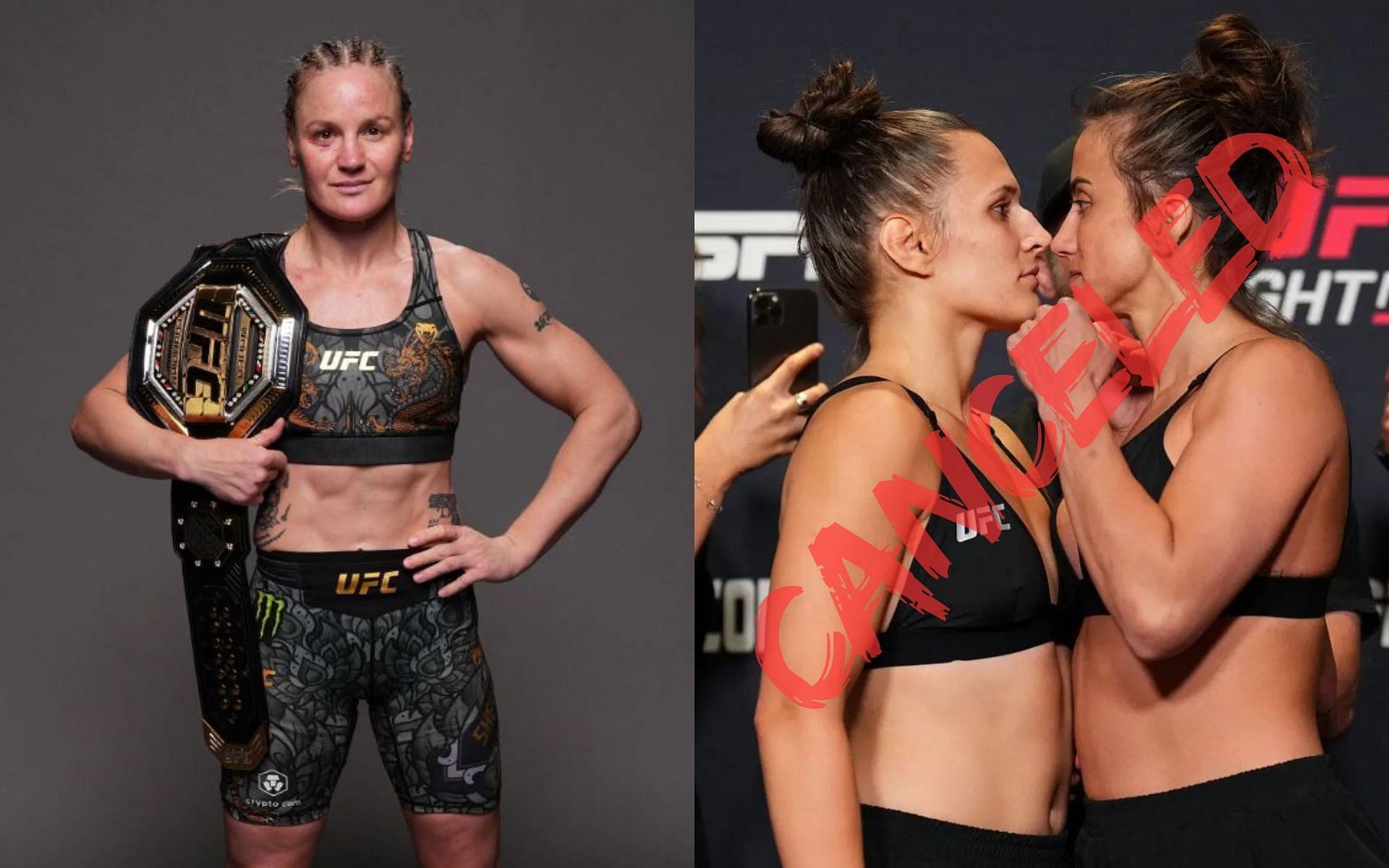 Valentina Shevchenko (left) talks about the canceled bout between Erin Blanchfield and Maycee Barber (right). [Images courtesy: Getty Images]