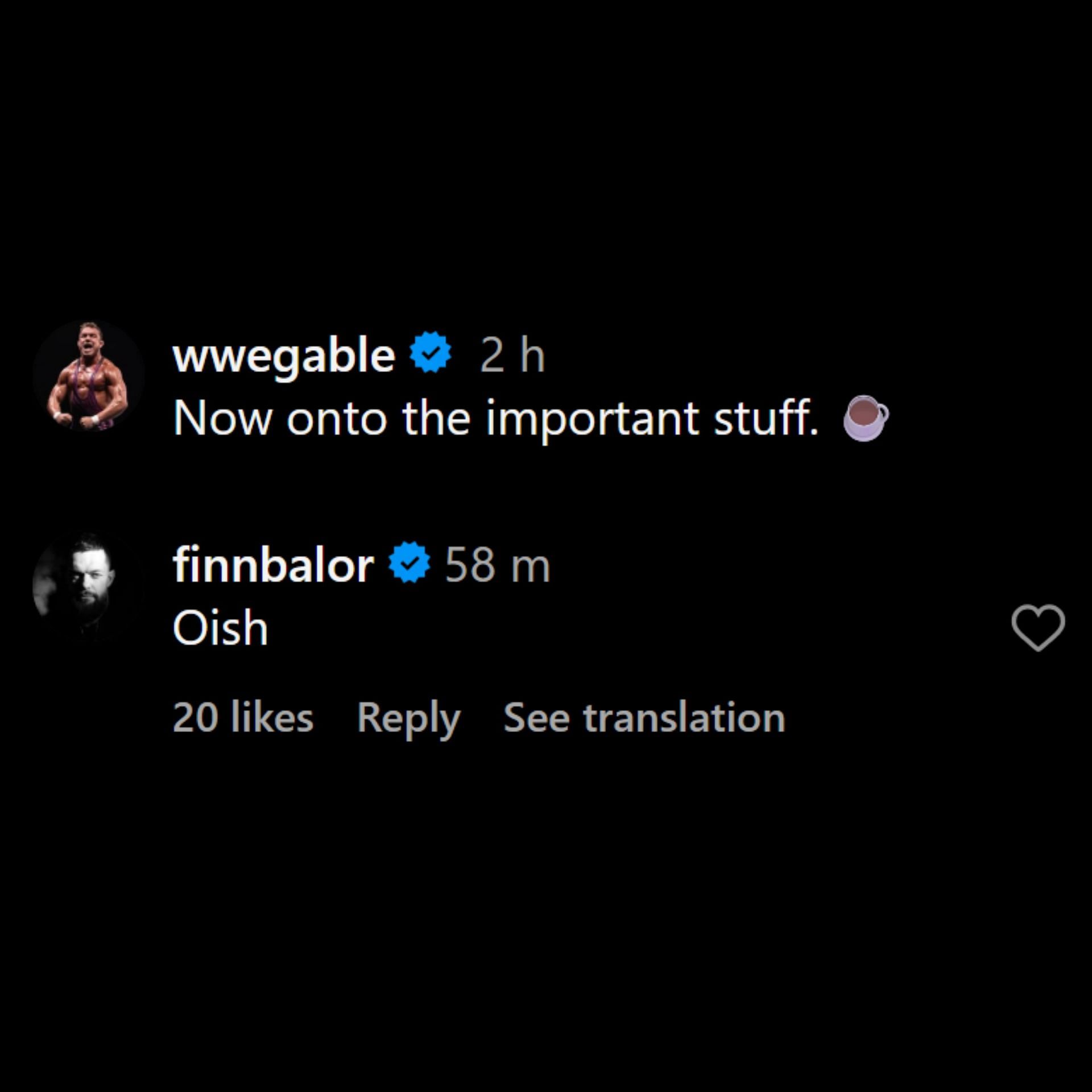 Finn Balor drops a comment (Picture Credits: Chad Gable&#039;s Instagram)