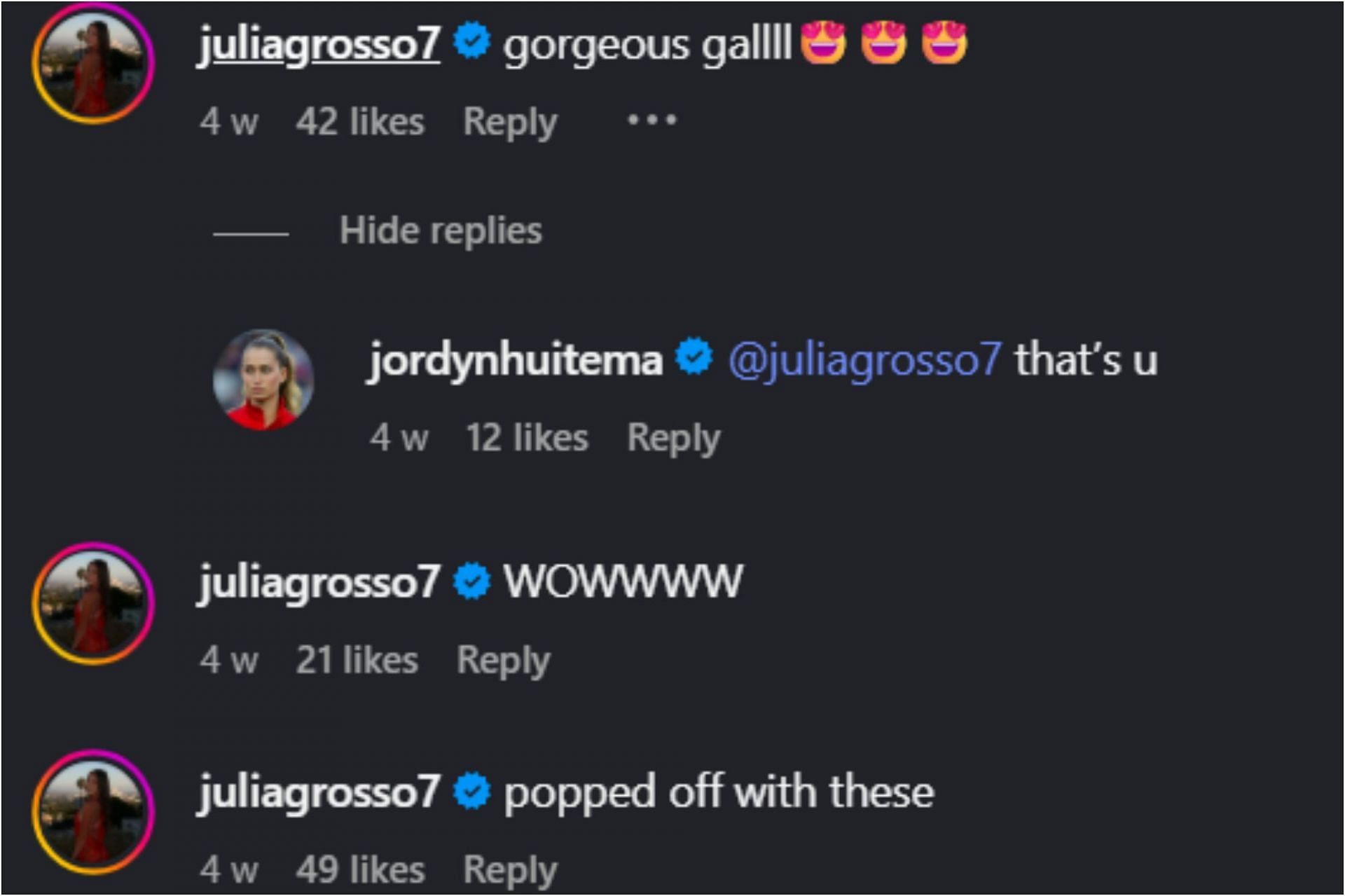Screenshot of comments [Source: Instagram/jordynhuitema]