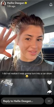 A screenshot of Hailie Deegan's Snapchat story (@hailiedeegan)