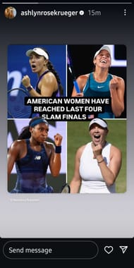 Ashlyn Krueger's Instagram Story in support of Anisimova's win (Source: Instagram/ashlynrosekrueger)
