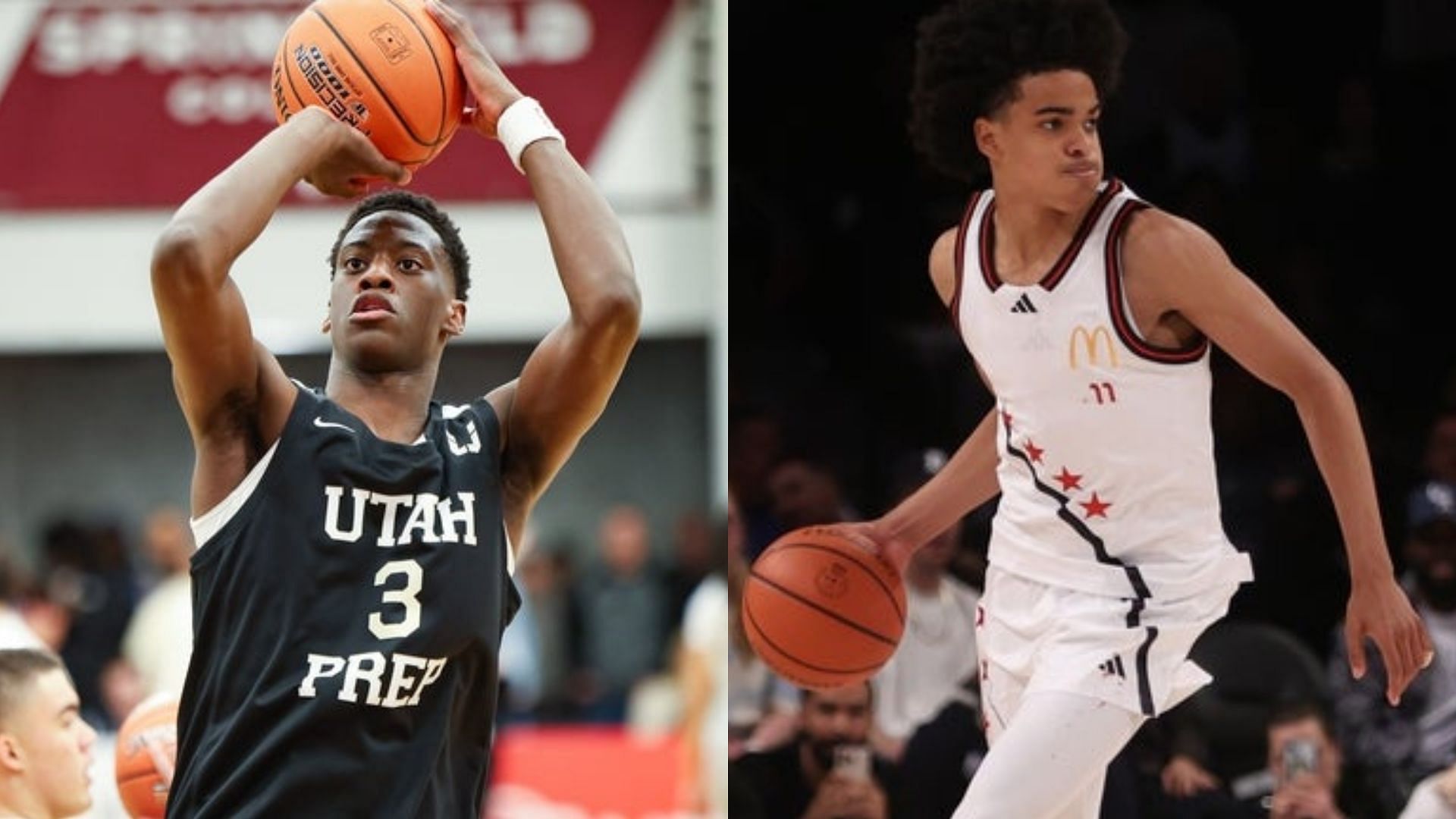 BYU commit AJ Dybantsa (left) and Louisville commit Mikel Brown Jr. (Image Source: IMAGN)