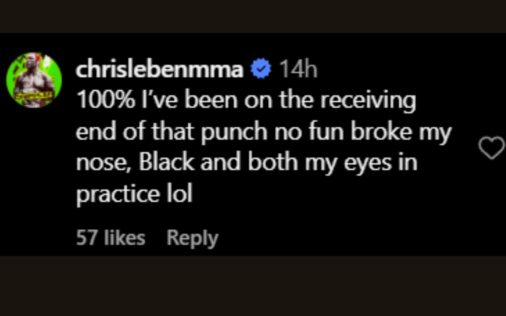 Chris Leben&#039;s comment. [Screenshot courtesy: @sonnench on Instagram]