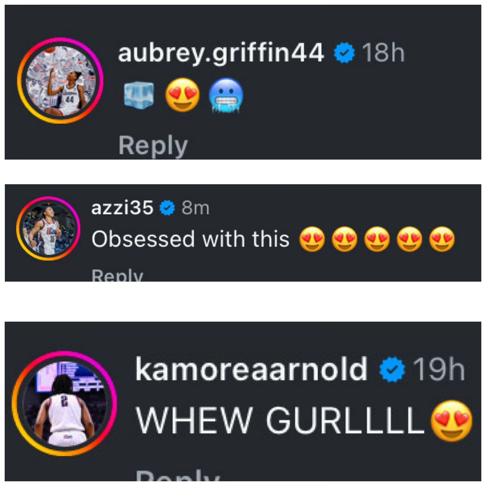 Ice Brady&#039;s UConn former and current teammates react to her latest IG post. Image via @ice.bradyy