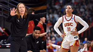 Lindsay Gottlieb reacts with pride as USC HC shares snap with Kennedy Smith from Team USA camp