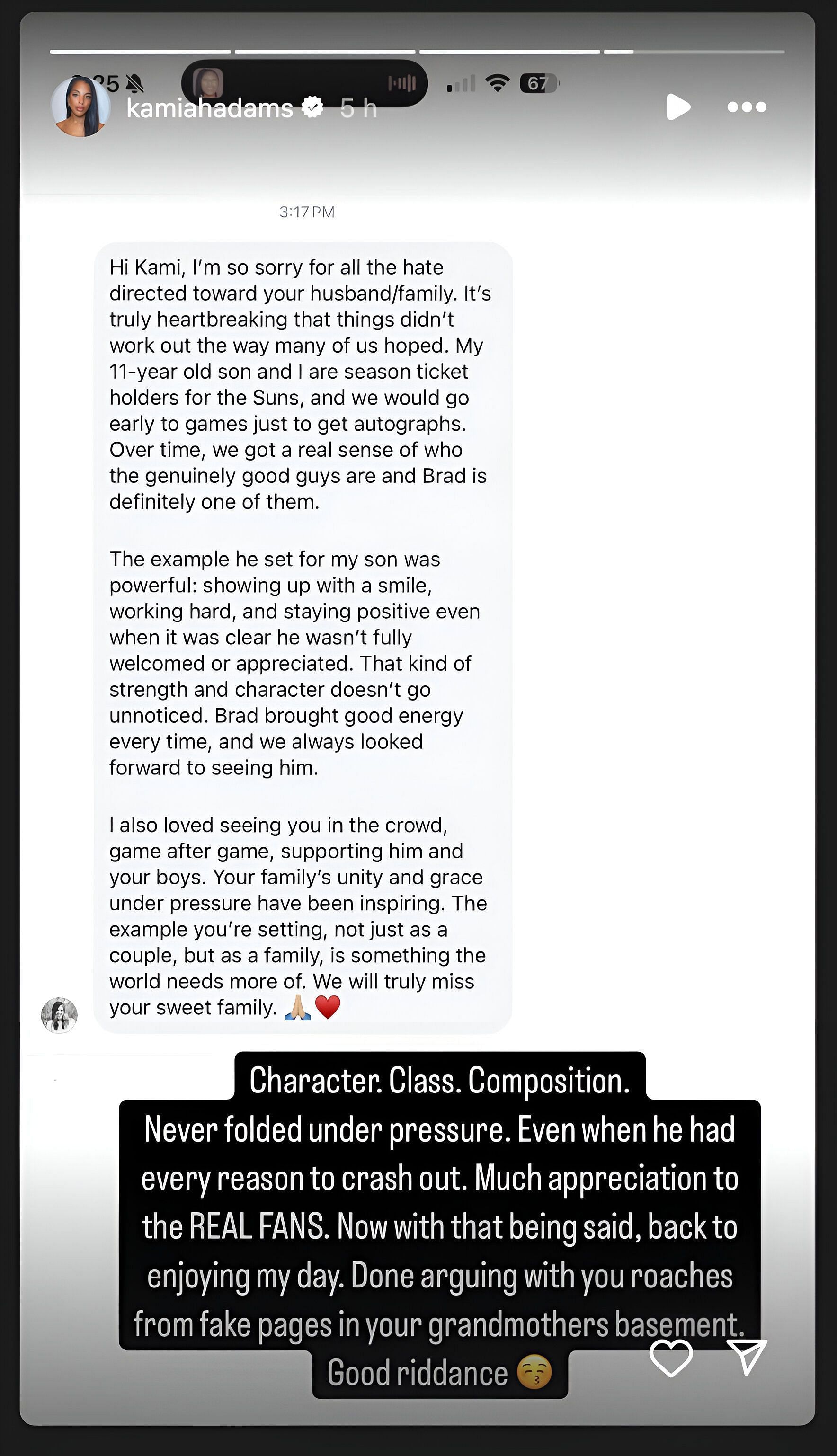 Kamiah Adams' Instagram story. Credits: @kamiahadams