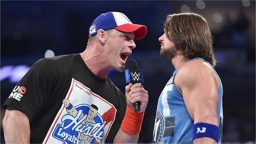 John Cena (L) exchanges words with iconic rival AJ Styles (R) [Image: WWE.com]