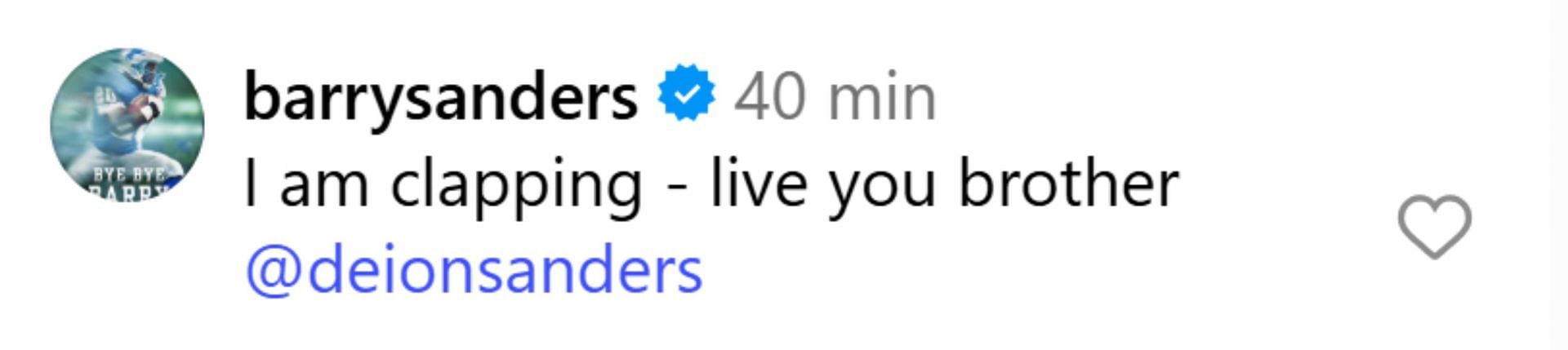 Barry Sanders&#039; comment to congratulate Deion Sanders. (Credit: IG/ESPN)