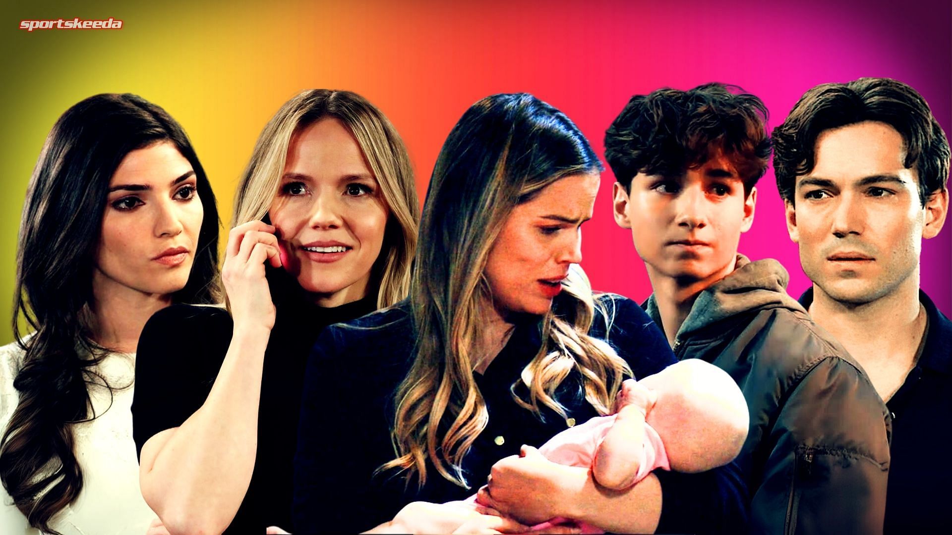 From left, Brook Lynn, Lulu, Sasha, Rocco and Michael on General Hospital (Custom edit by Sportskeeda, Original images via ABC Network)
