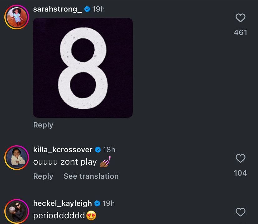 Ice Brady&#039;s UConn teammates react to her latest IG post. Image via @ice.bradyy