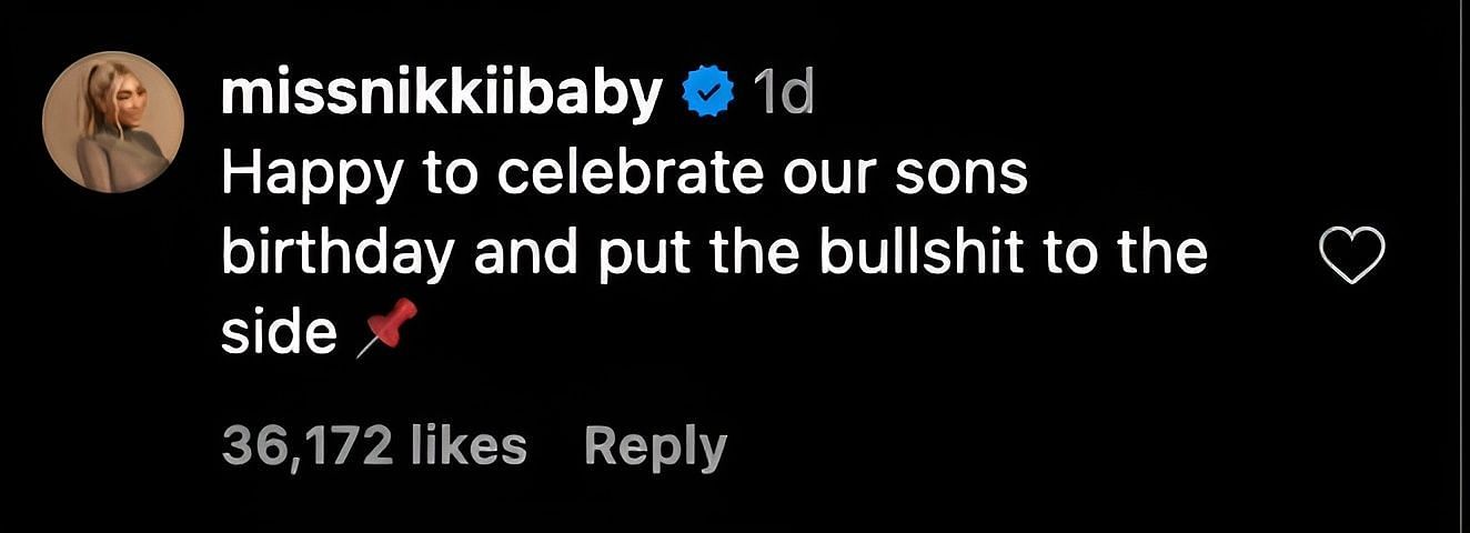 Nikki Baby&#039;s IG comment