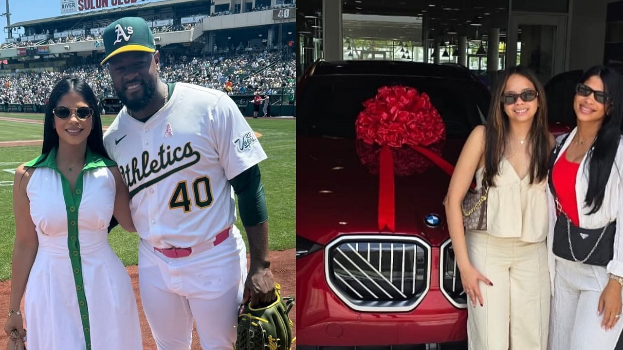 Luis Severino with his wife, Rosmaly (L), Rosmaly Severino with her daughter, Chanel (R) (Images from - Instagram.com/@rosmaly_frechel)