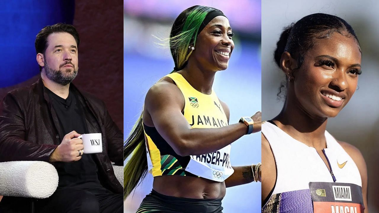 Alexis Ohanian, Shelly-Ann Fraser-Pryce and Masai Russell (Image via: All Getty)