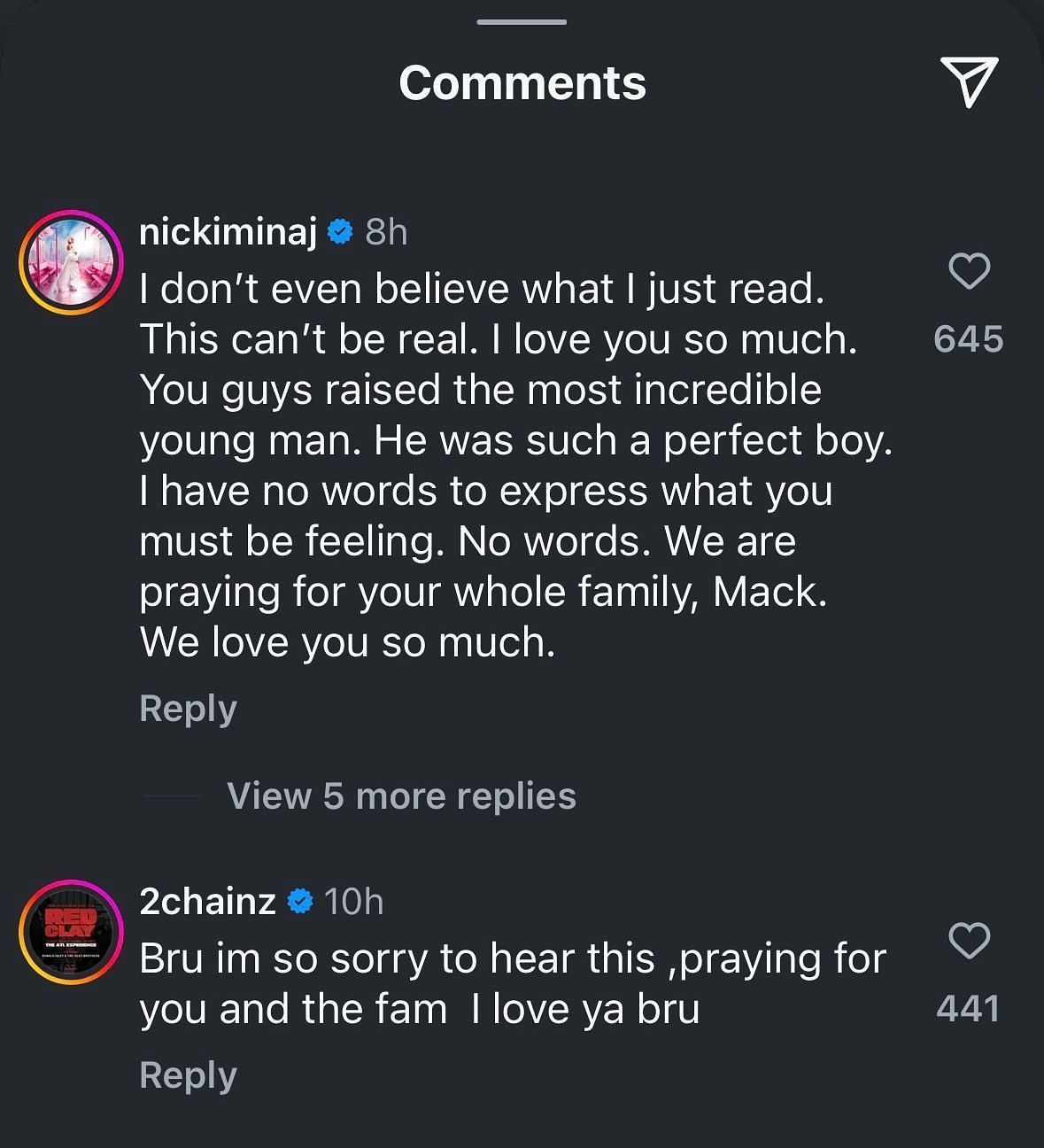 Nicki Minaj&#039;s comment on Mack Maine&#039;s post (Image credits: SS from Instagram/@mackmaine4president)