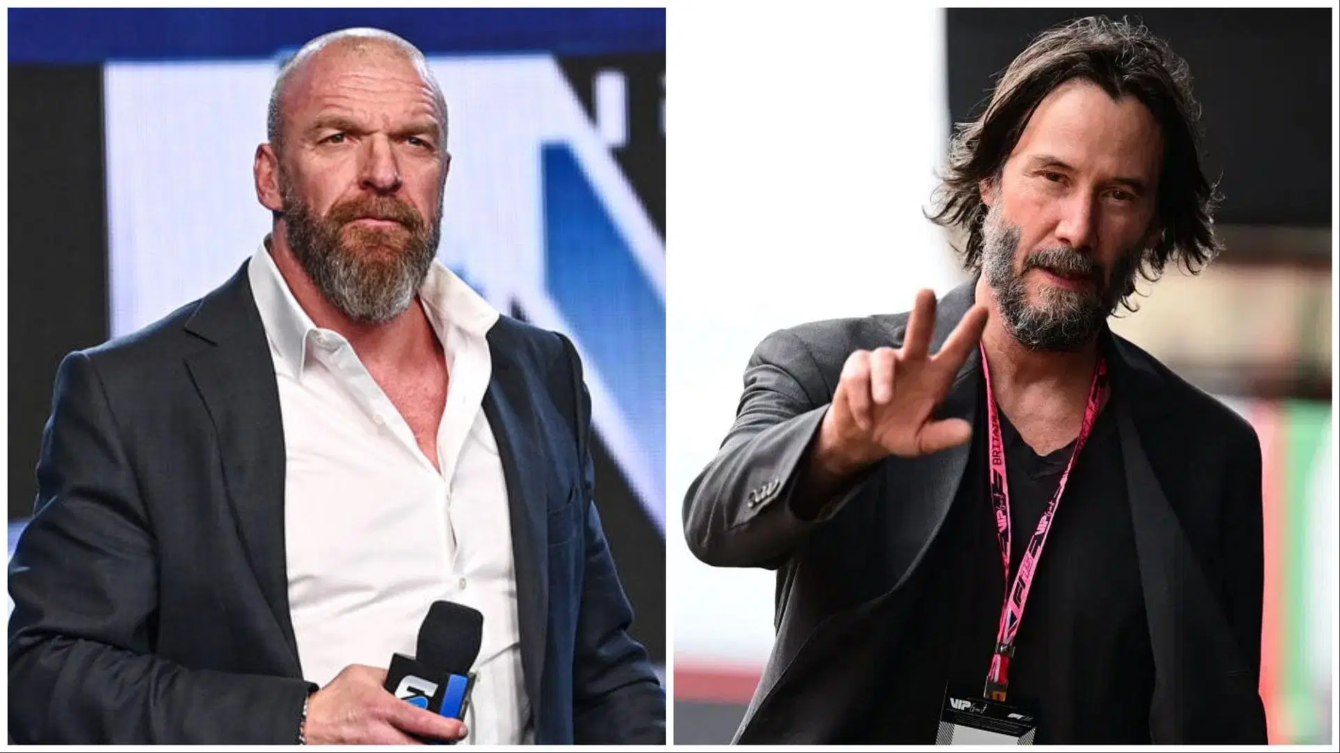 Triple H and Keanu Reeves. (Photos: WWE.com and GETTY)