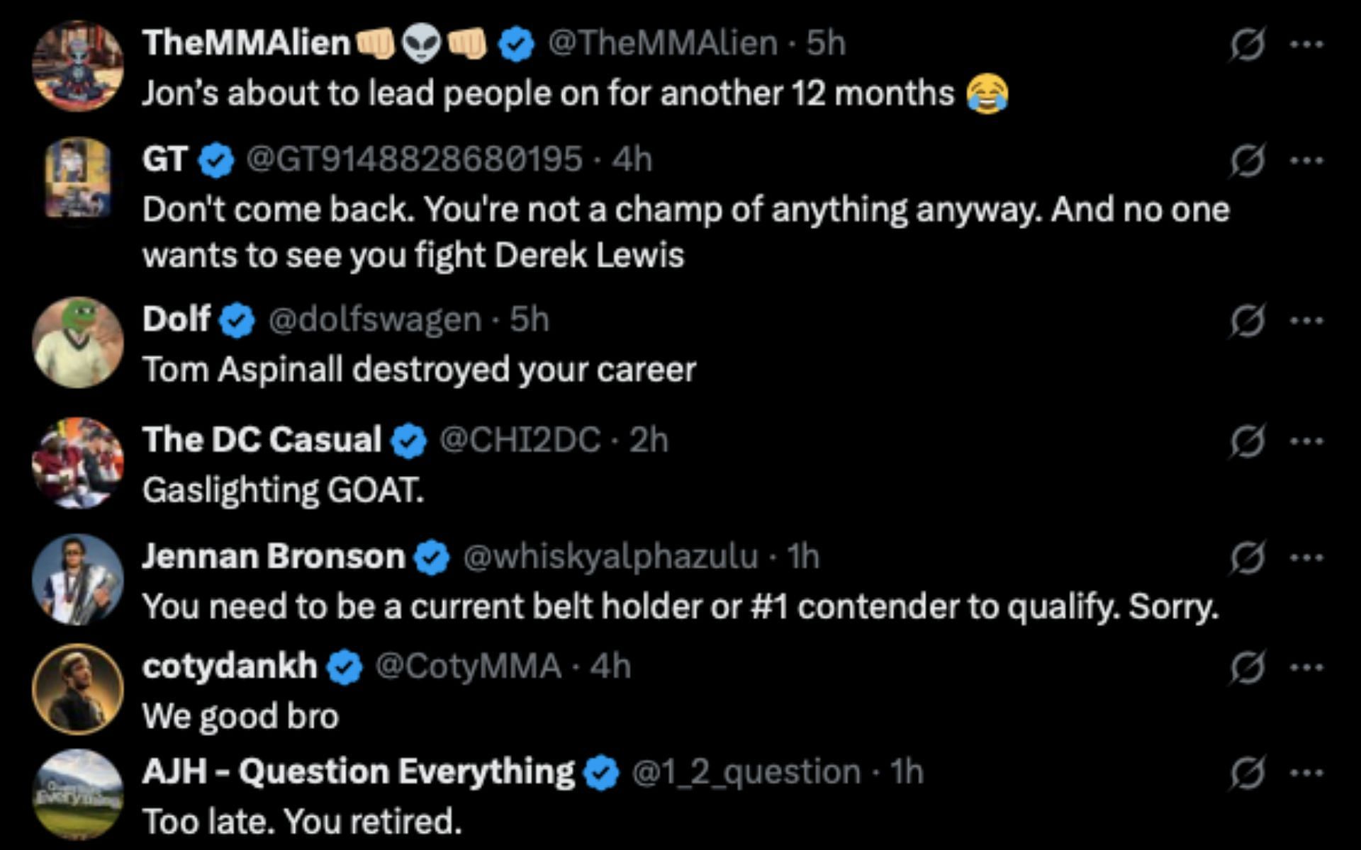 Fans react to Jon Jones&#039; X post. [Screenshots courtesy: @JonnyBones on X]
