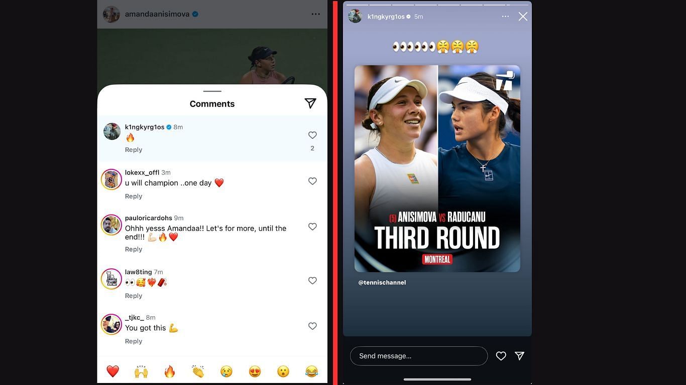 Screengrabs from Amanda Anisimova&#039;s comment section. Instagram/@amandaanisimova