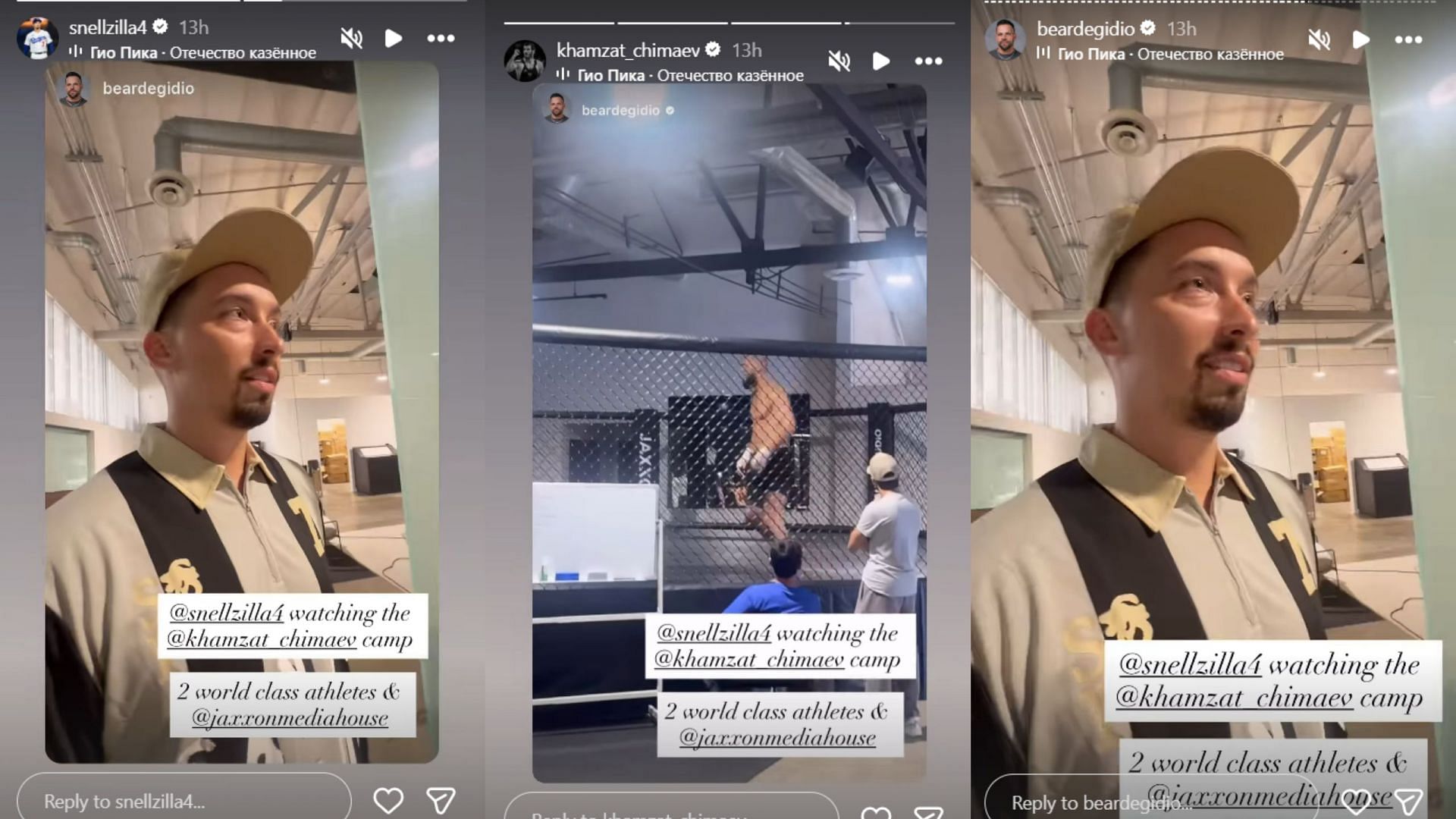 Instagram stories of Blake Snell, Khamzat Chimaev, and Bear D&#039;Egidio [Source: Instagram/snellzilla4, khamzat_chimaev, beardegidio]
