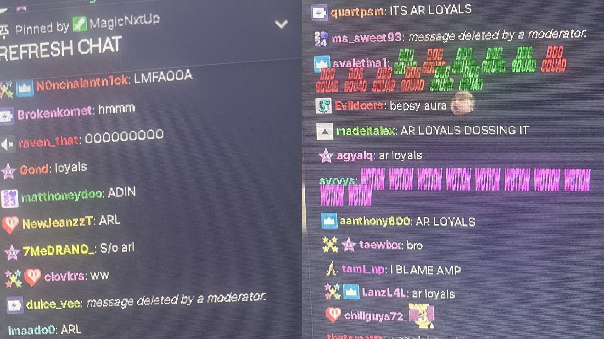 Messages being sent in by viewers of In Too Deep 2 hosted by Plaqueboymax on his Twitch channel (Image via clippedszn/X)
